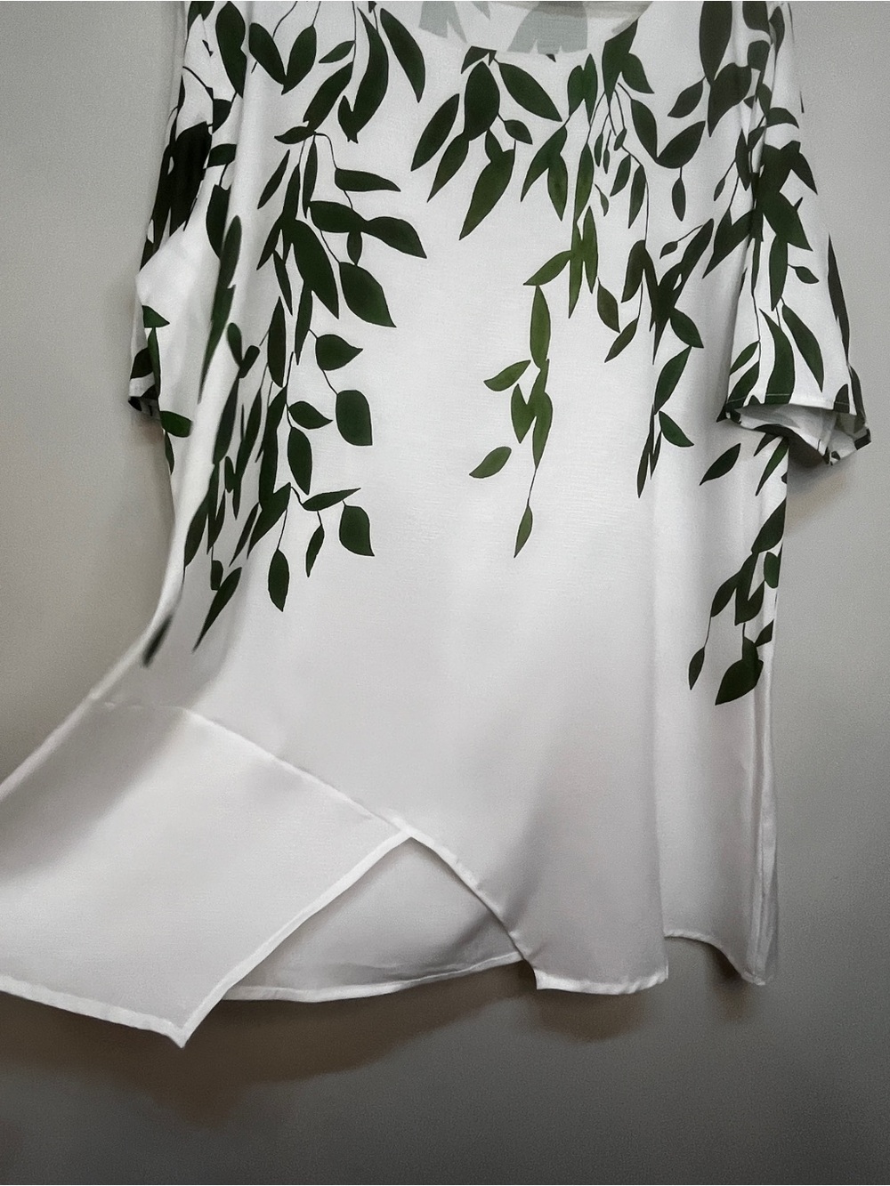 Summer White Tunic Top with Green Leaf Print - Picture 5 of 11
